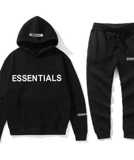 Black Logo Printed Essentials Tracksuit